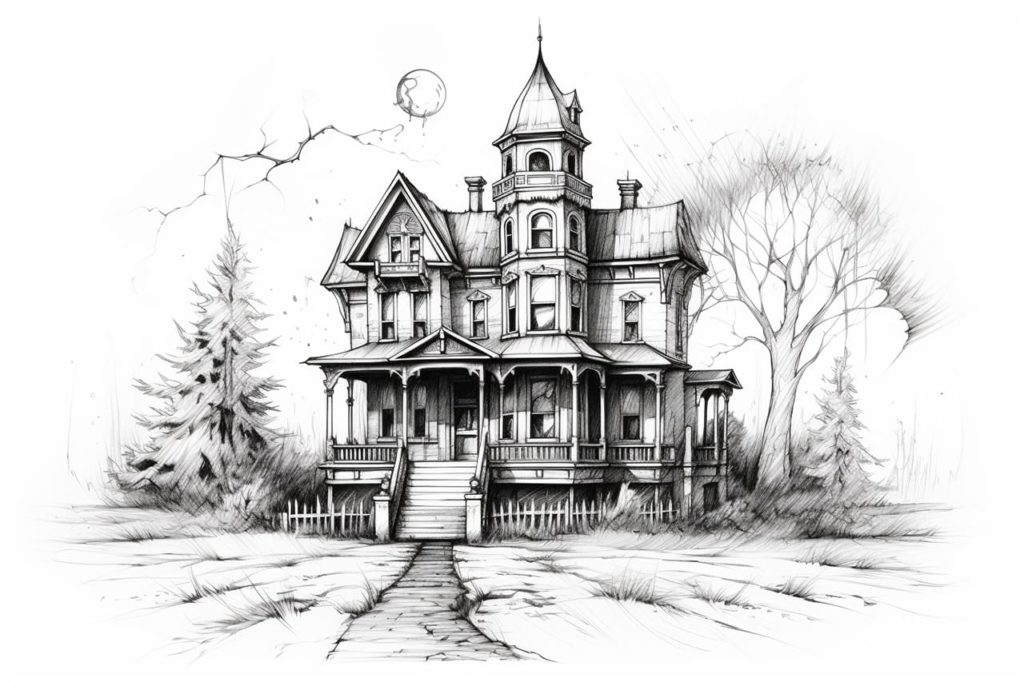 haunted house drawing