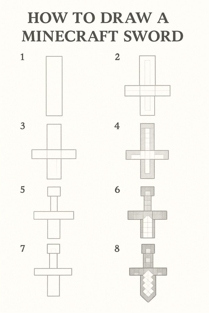how to draw a minecraft sword step-by-step