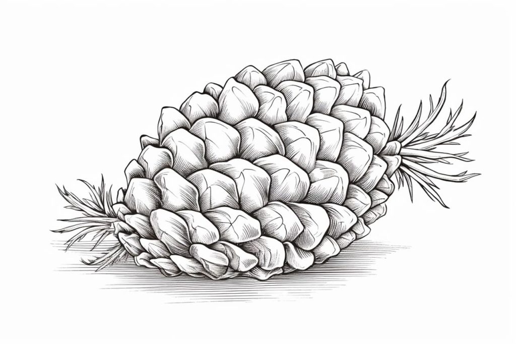 pine cone sketch in black and white