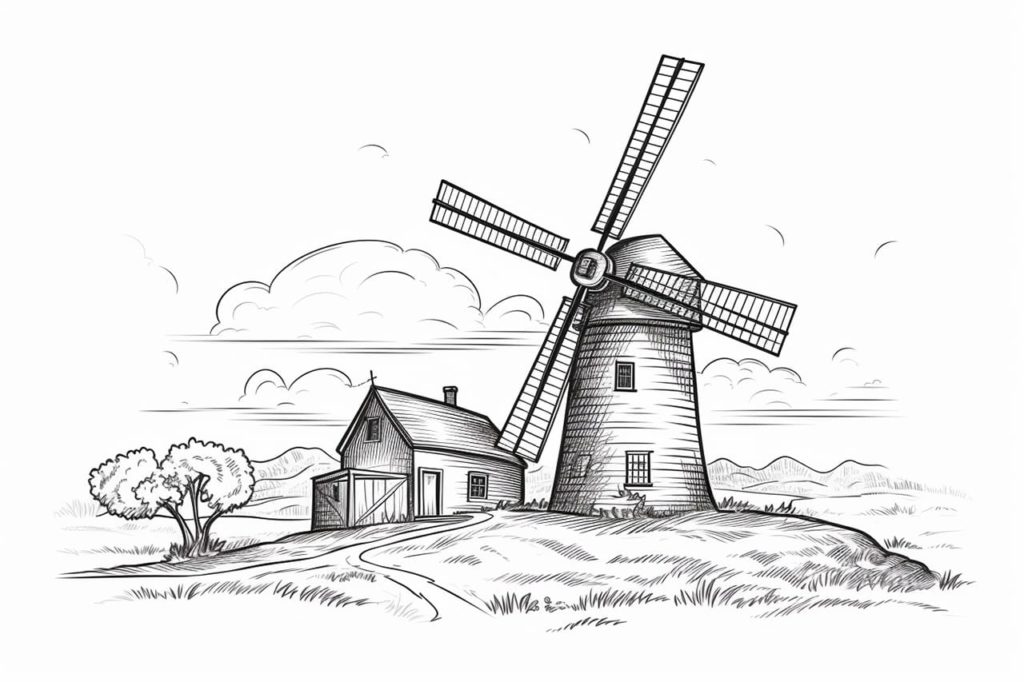 line art - wind mill drawing