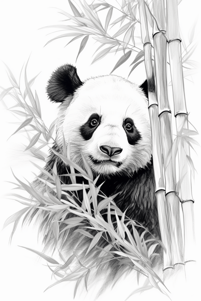 sketch of panda in bamboo