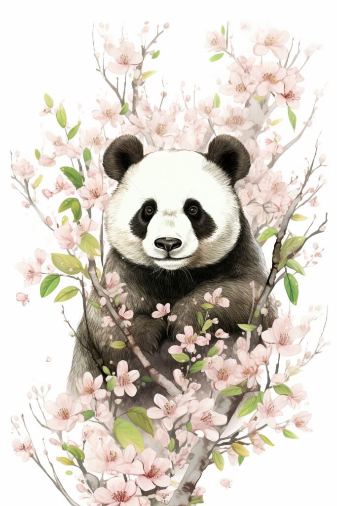 panda amidst cherry blossoms