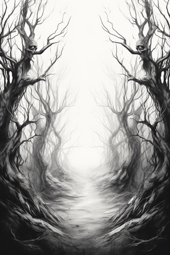 sketch of spooky trees