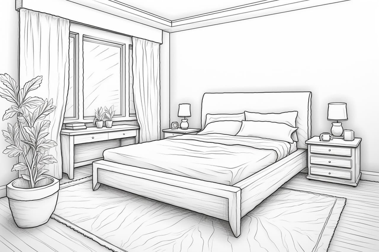 how to draw a bedroom