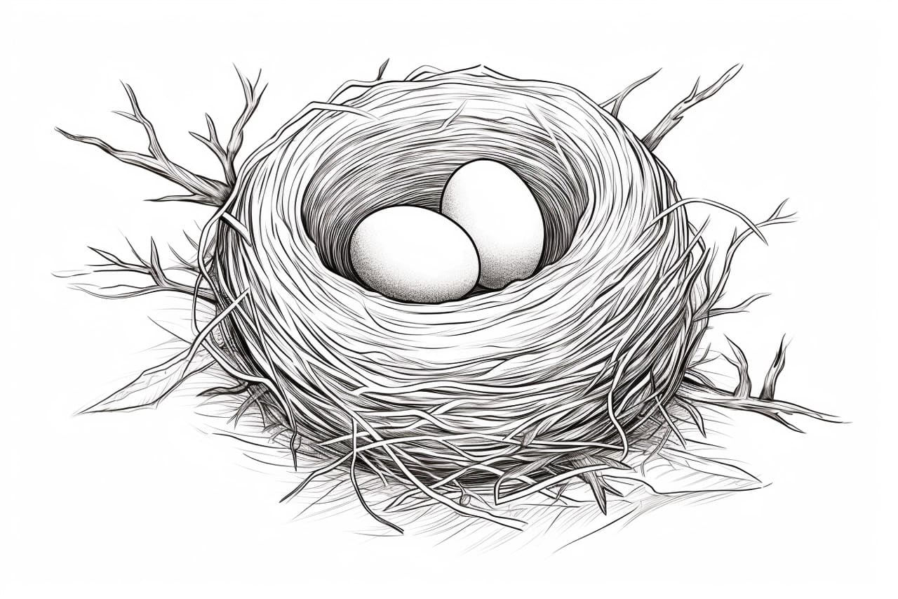 how to draw a bird nest