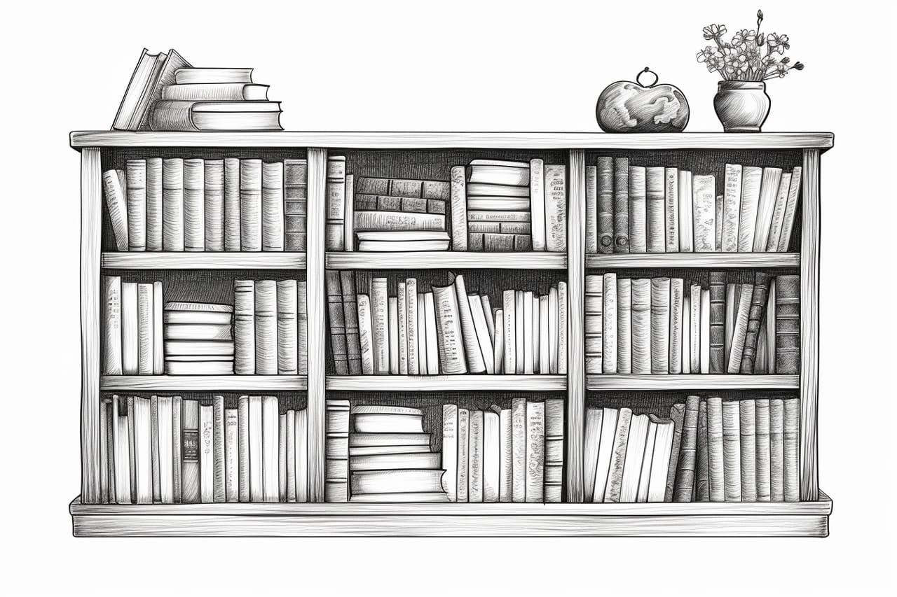 how to draw a bookshelf