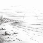 How to draw a sunset on a beach