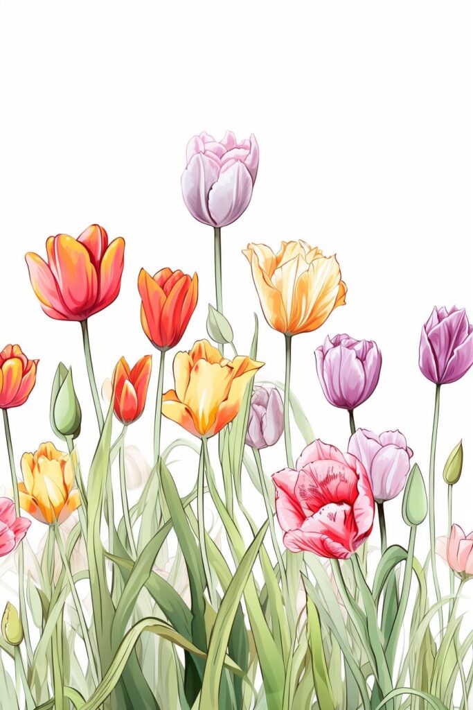 color sketch of tulips