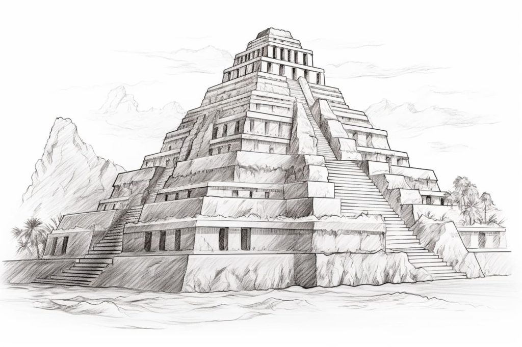 drawing of a ziggurat