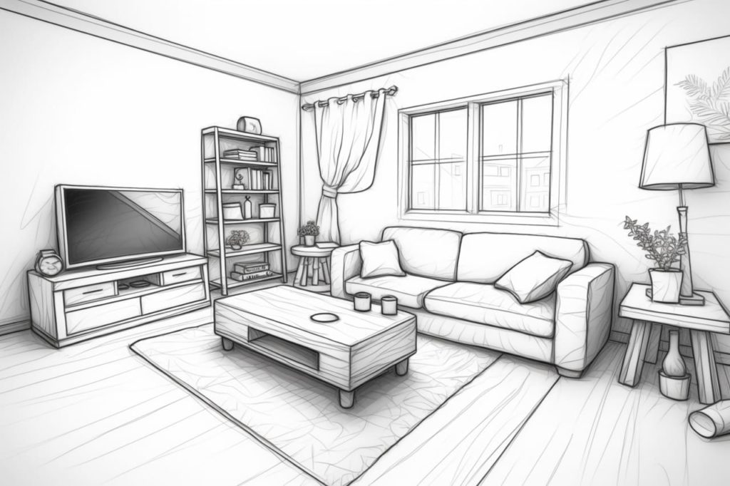 drawing of a room in 3D