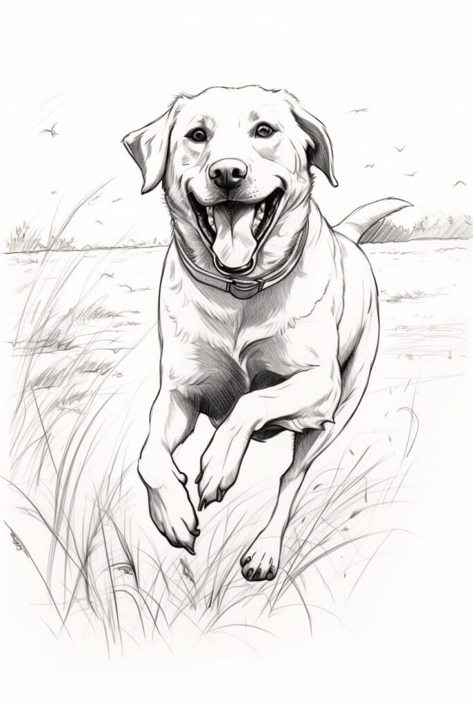 sketch of a labrador retriever running through a field