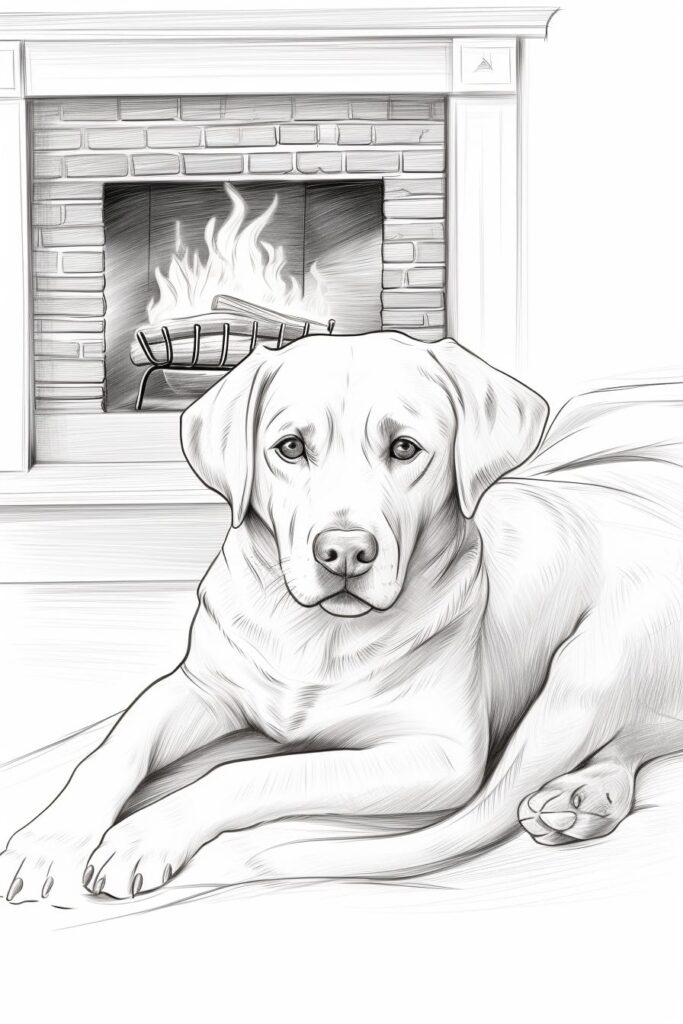 Labrador retriever relaxing by the fire