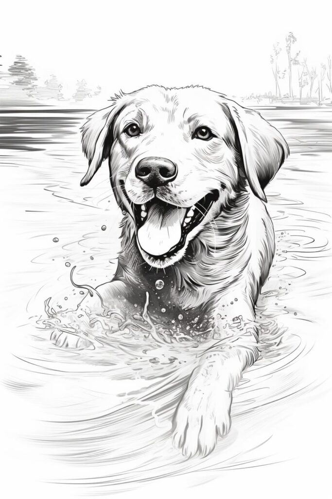 Labrador retriever swimming in a lake