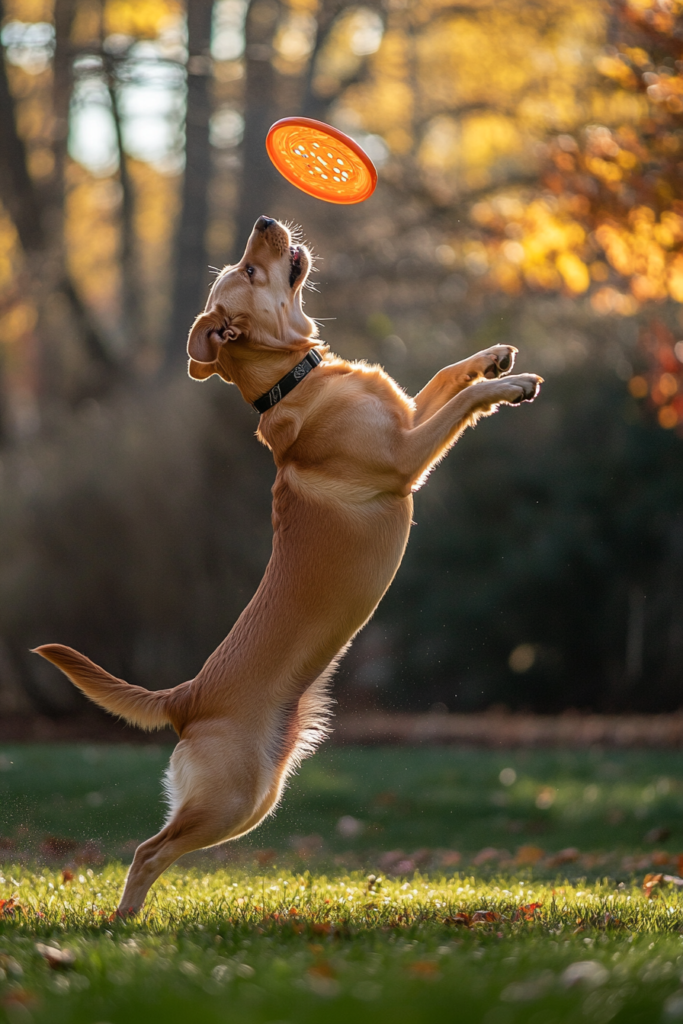 labrador leaping for a flying disc