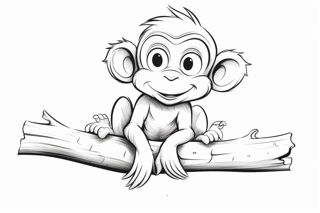 drawing of a cartoon monkey on a tree branch