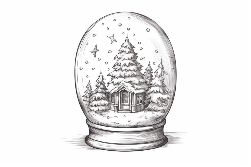drawing of a christmas snow globe