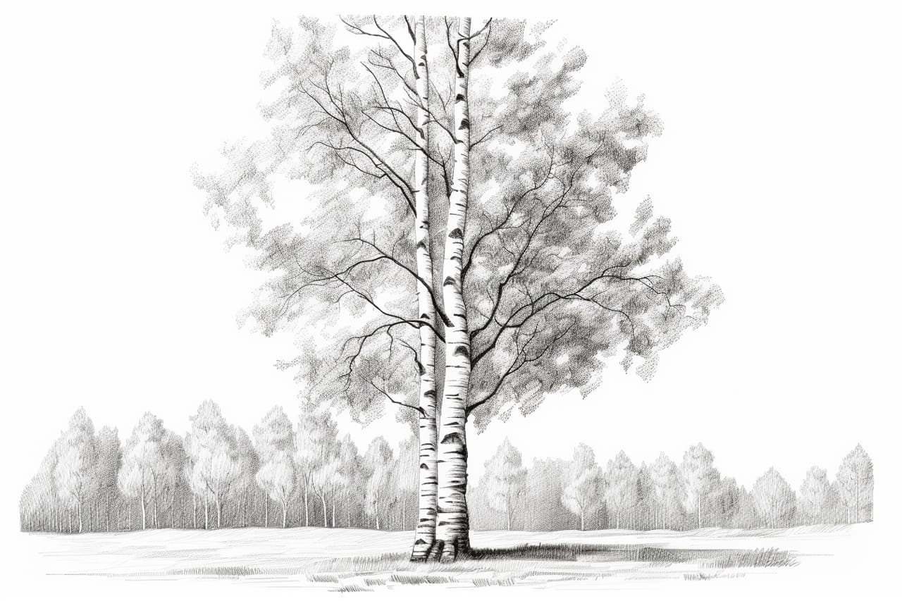 how to draw a birch tree