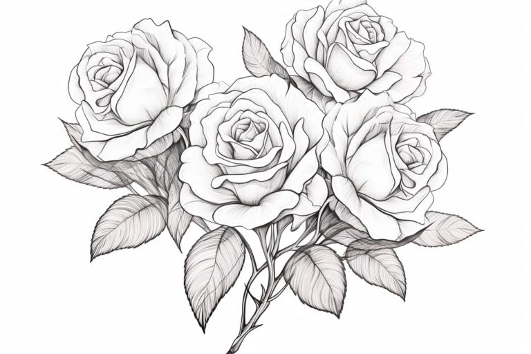 how to draw a bouquet of roses