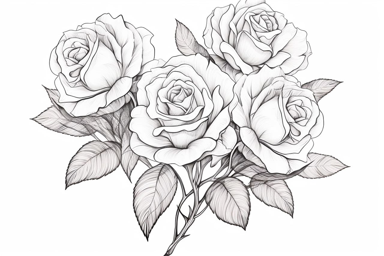 how to draw a bouquet of roses