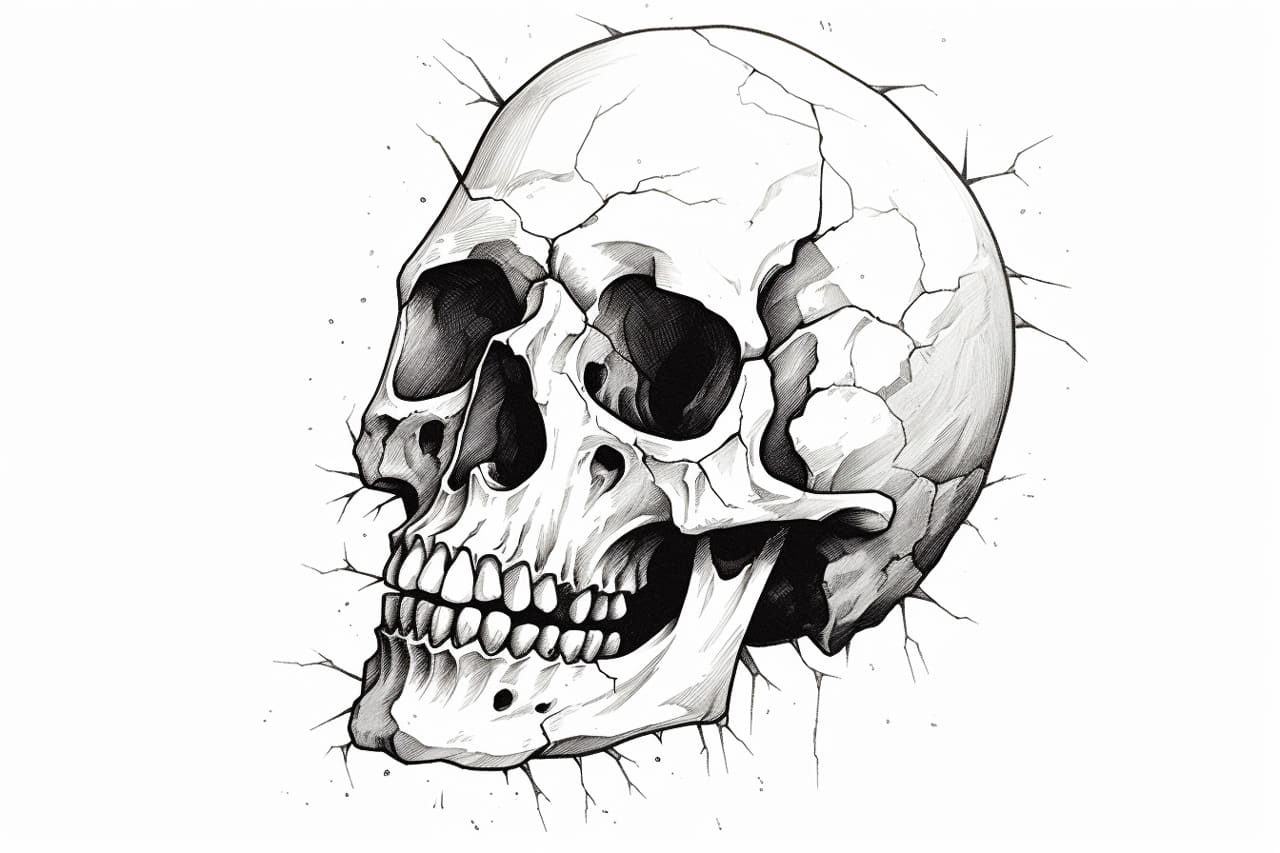 how to draw a broken skull