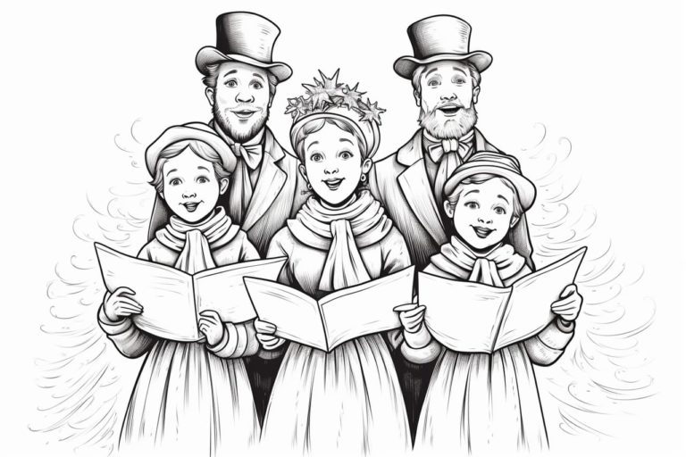 how to draw Christmas carolers