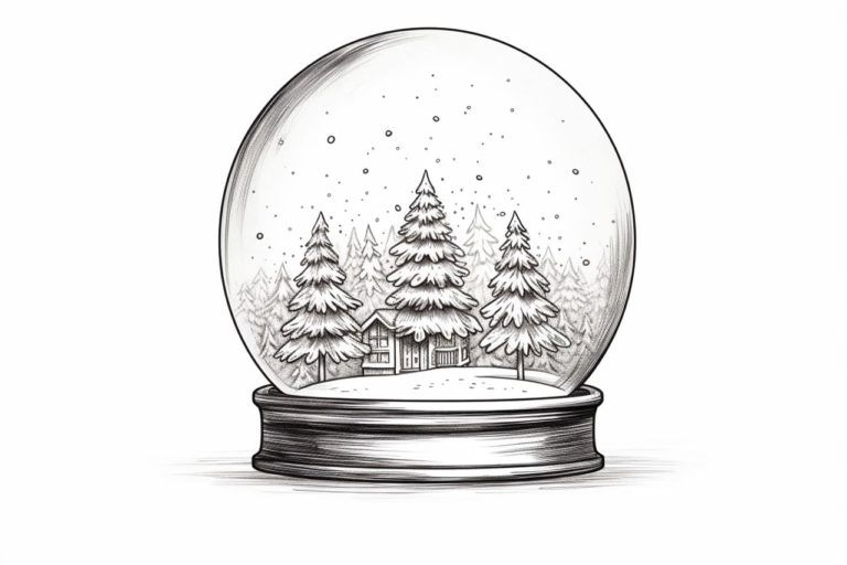 how to draw a Christmas snow globe