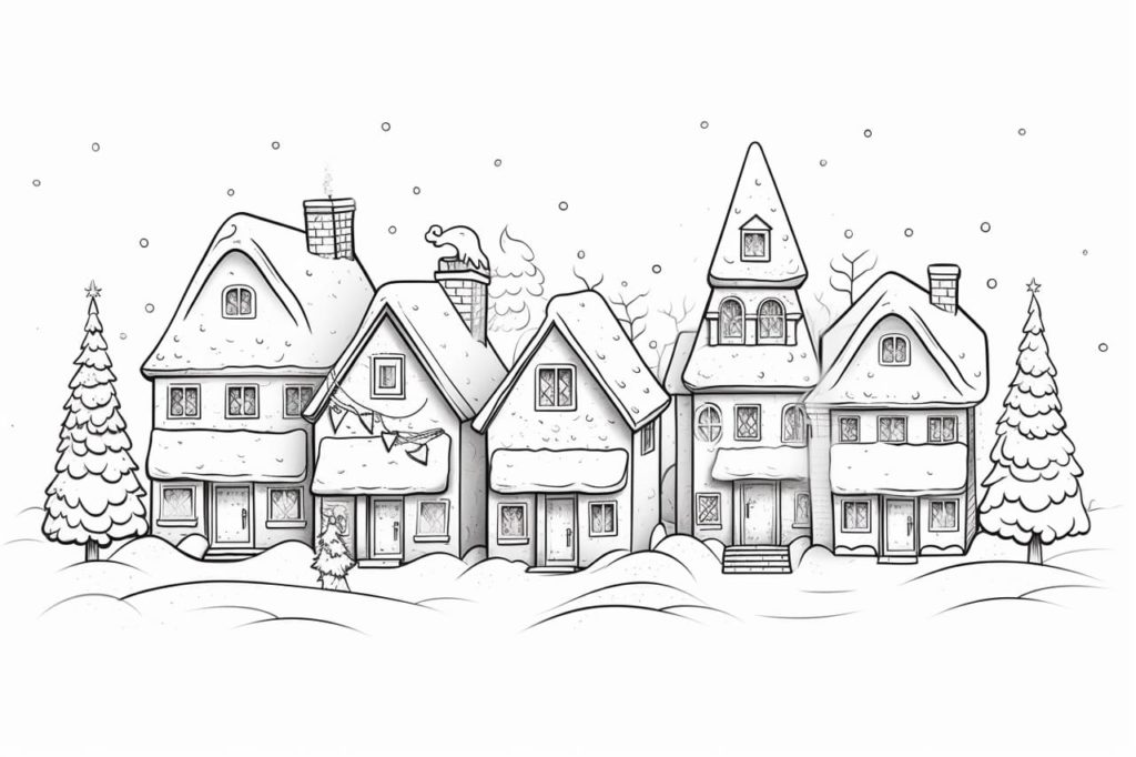 how to draw a Christmas Village