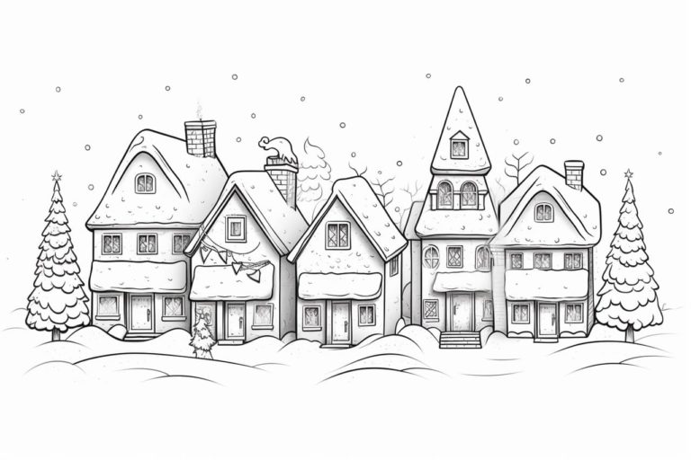 how to draw a Christmas Village