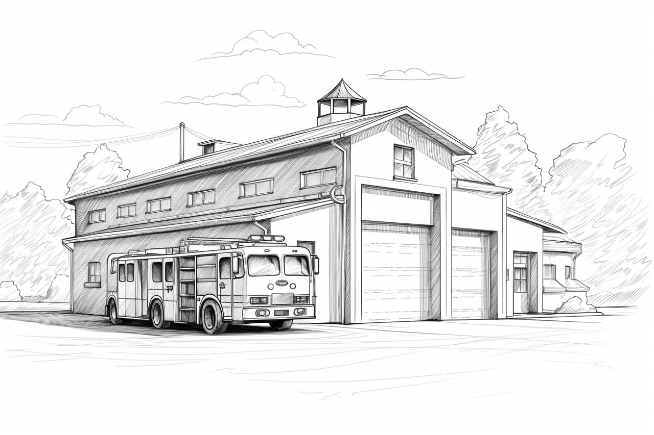 how to draw a fire station