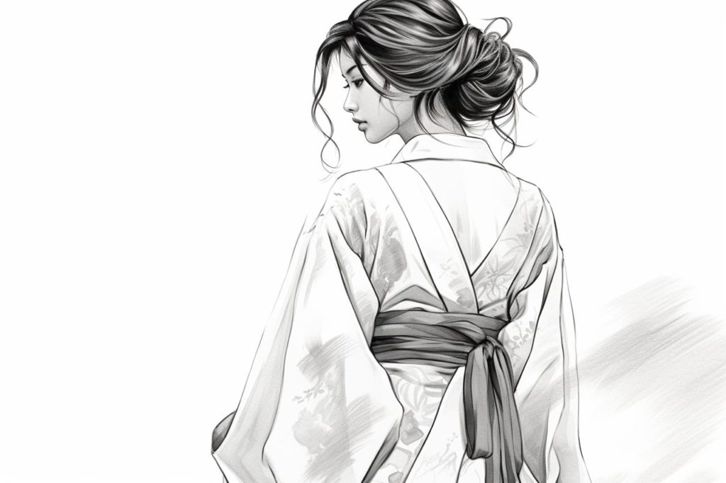 sketch of a kimono from the back