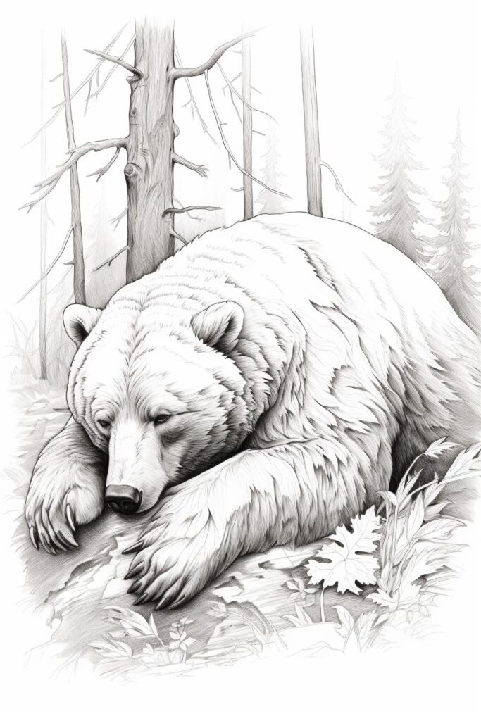 sketch of a bear asleep in the woods