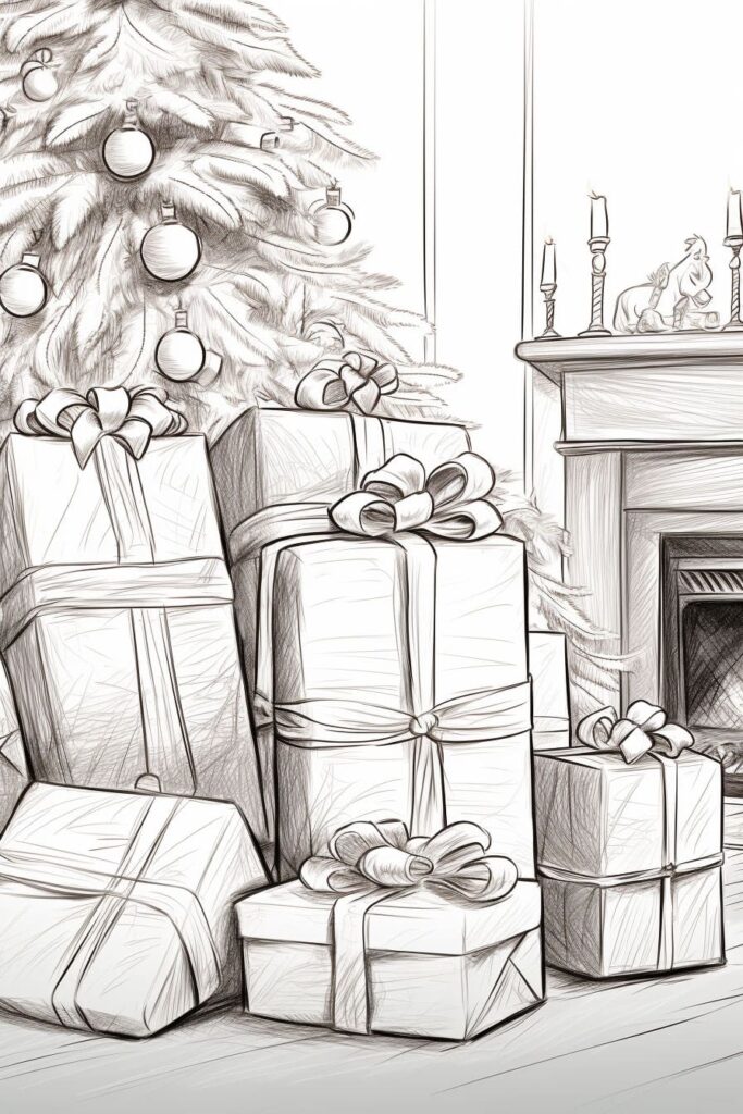 christmas presents near the fireplace