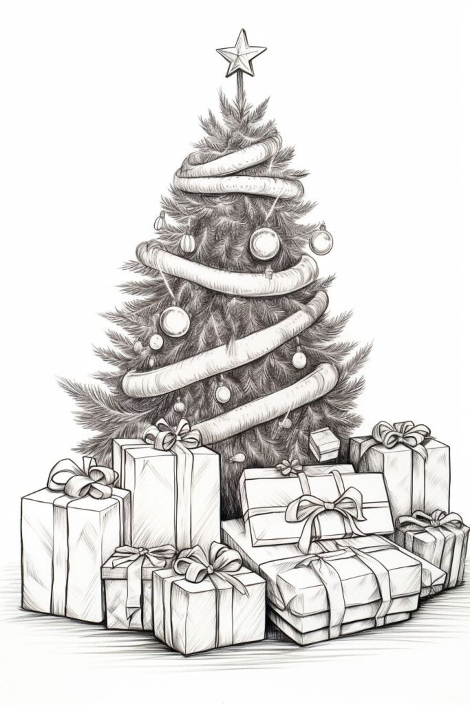 sketch of christmas presents under the tree