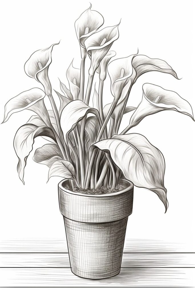 drawing of calla lilies in a pot