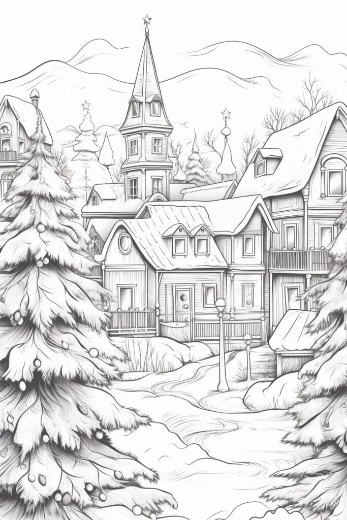 Christmas village drawing