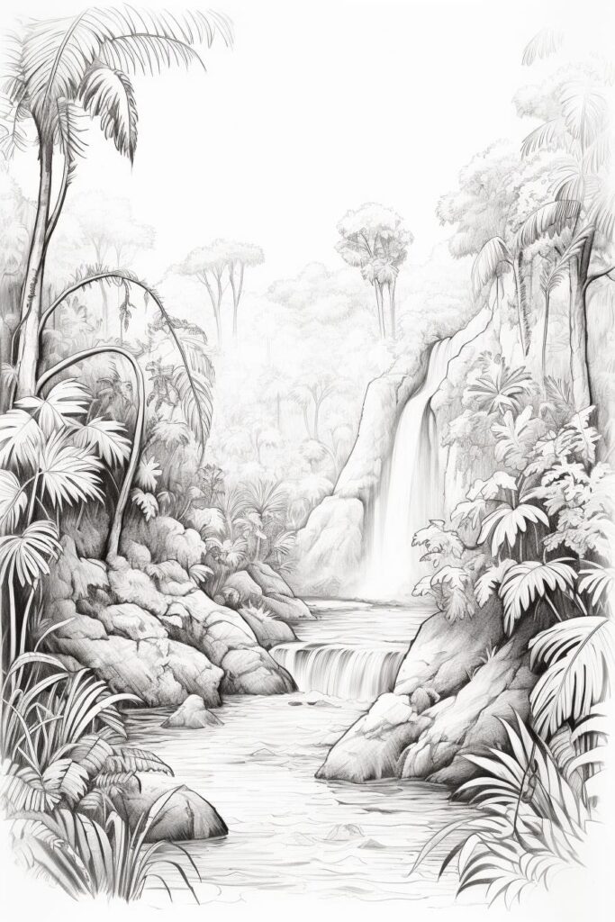 sketch of a tropical rainforest