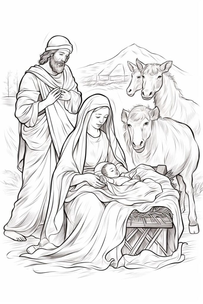 sketch of a Christmas nativity scene