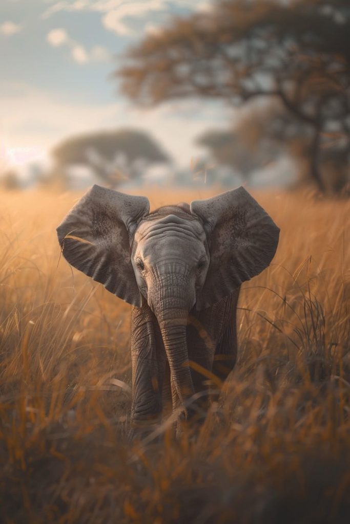 baby elephant in the grass