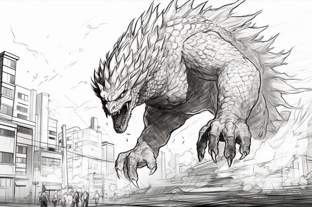 Godzilla attacking Tokyo