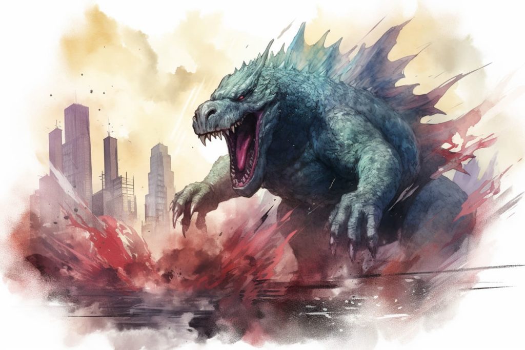 Watercolor painting of Godzilla