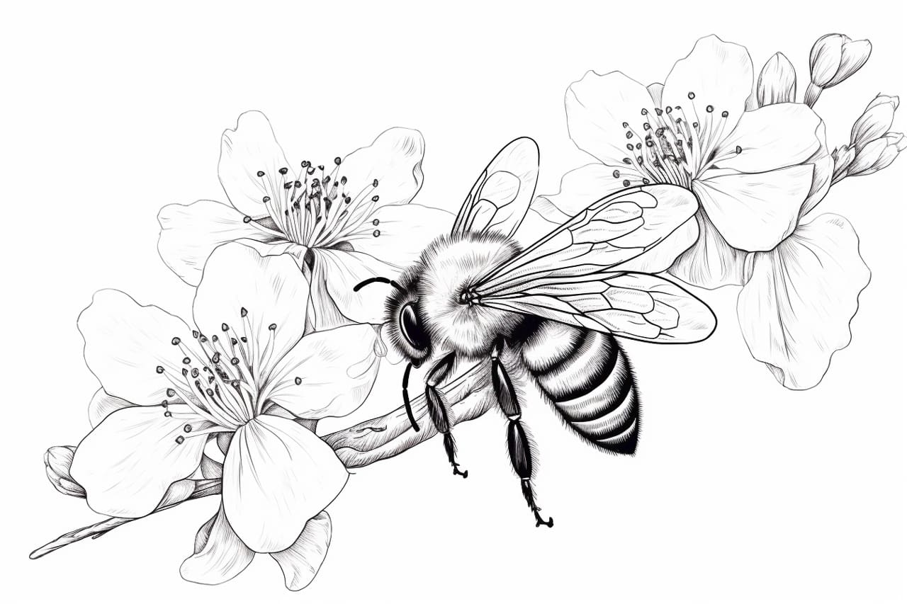 how to draw a bee on a flower