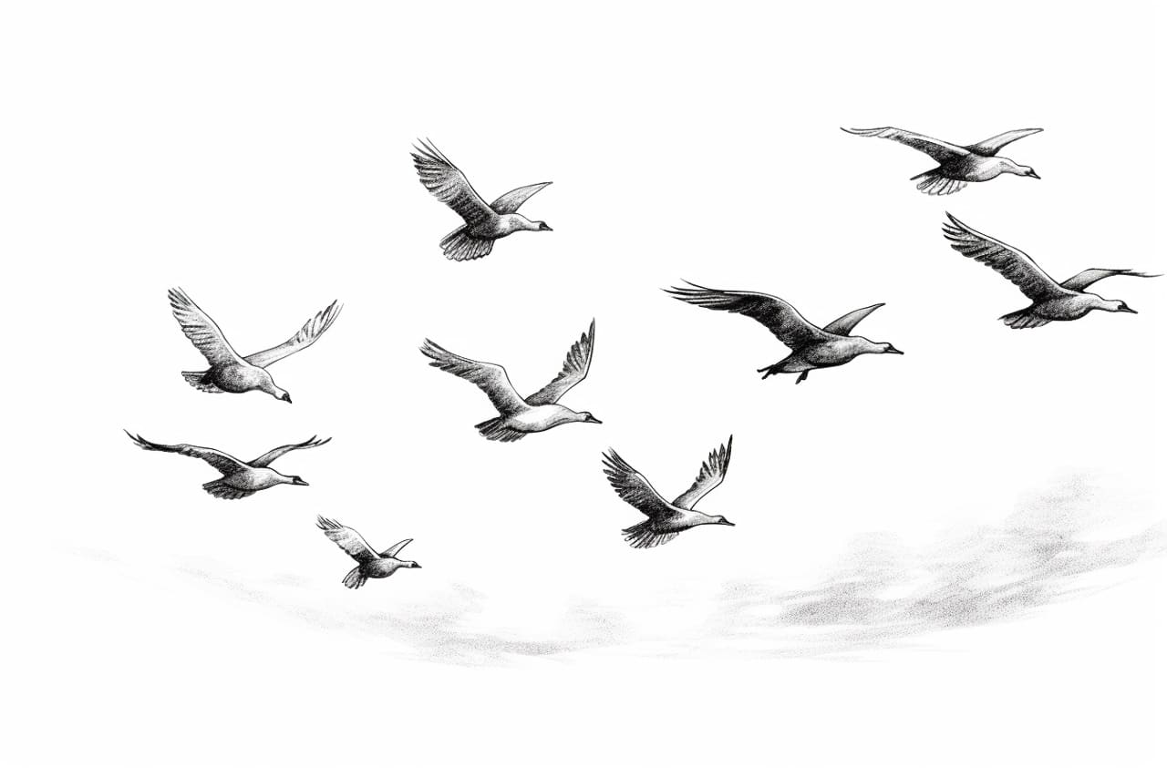 how to draw a flock of birds flying