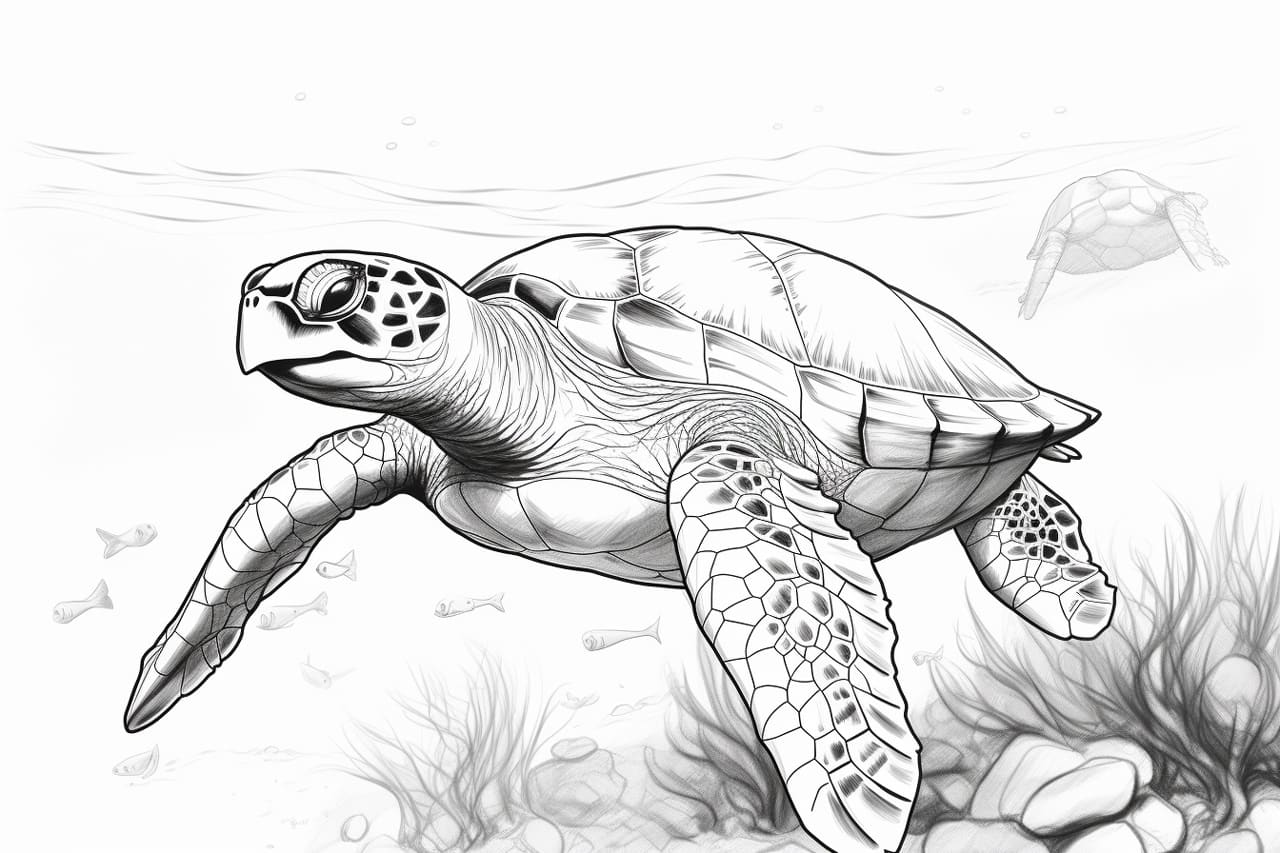 how to draw a green sea turtle