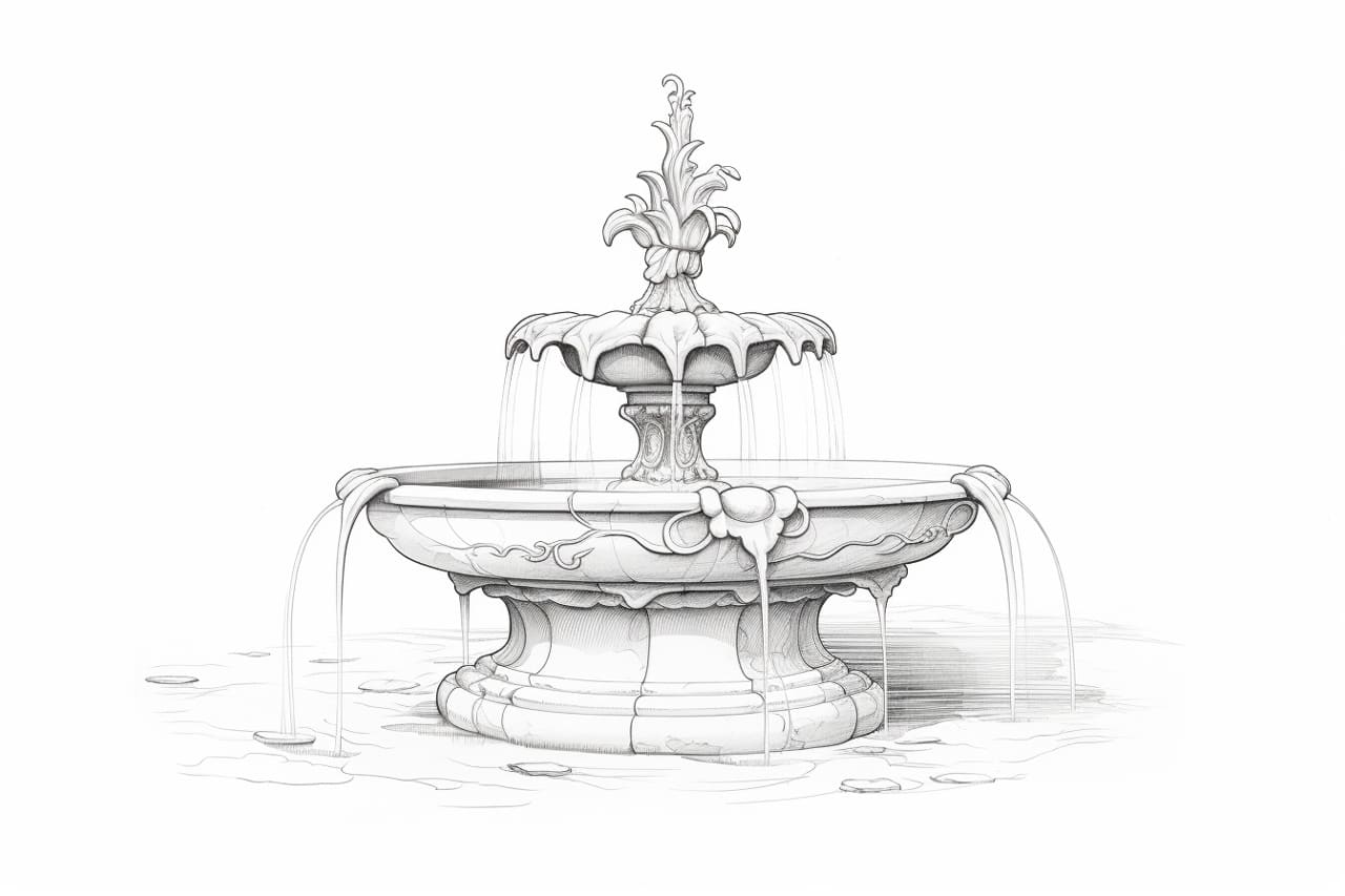 how to draw a water fountain