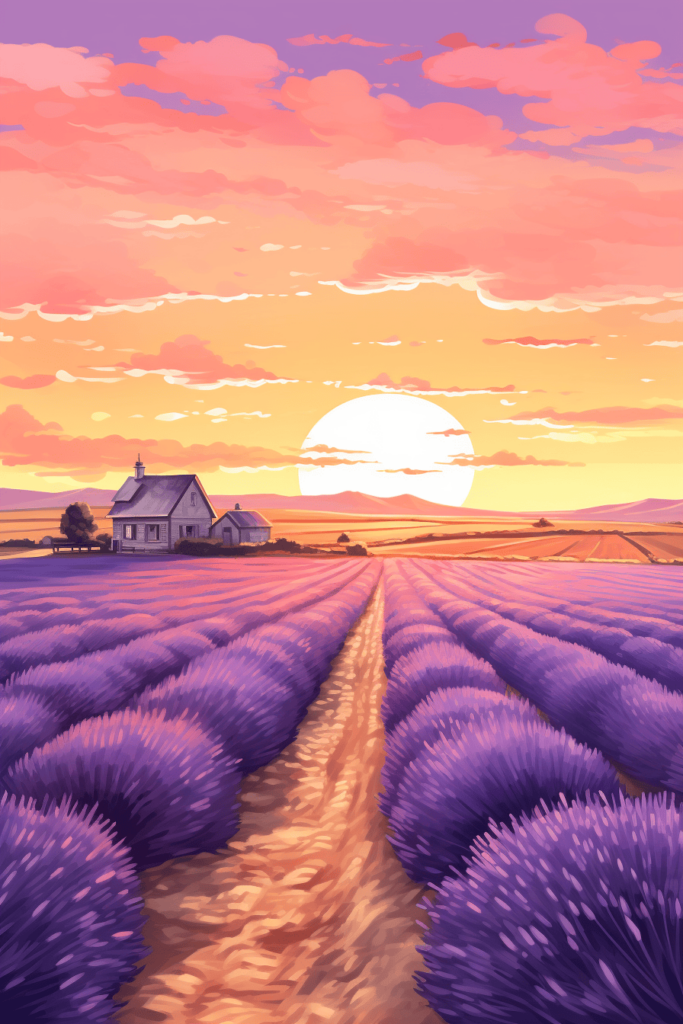 color sketch of a field of lavender