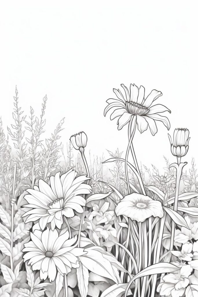 sketch of a field of flowers