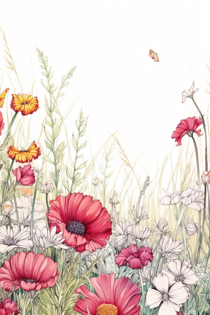 color drawing of a field of flowers