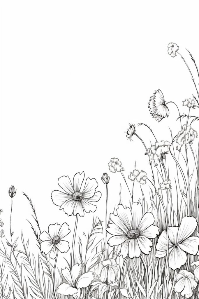 drawing of a field of flowers