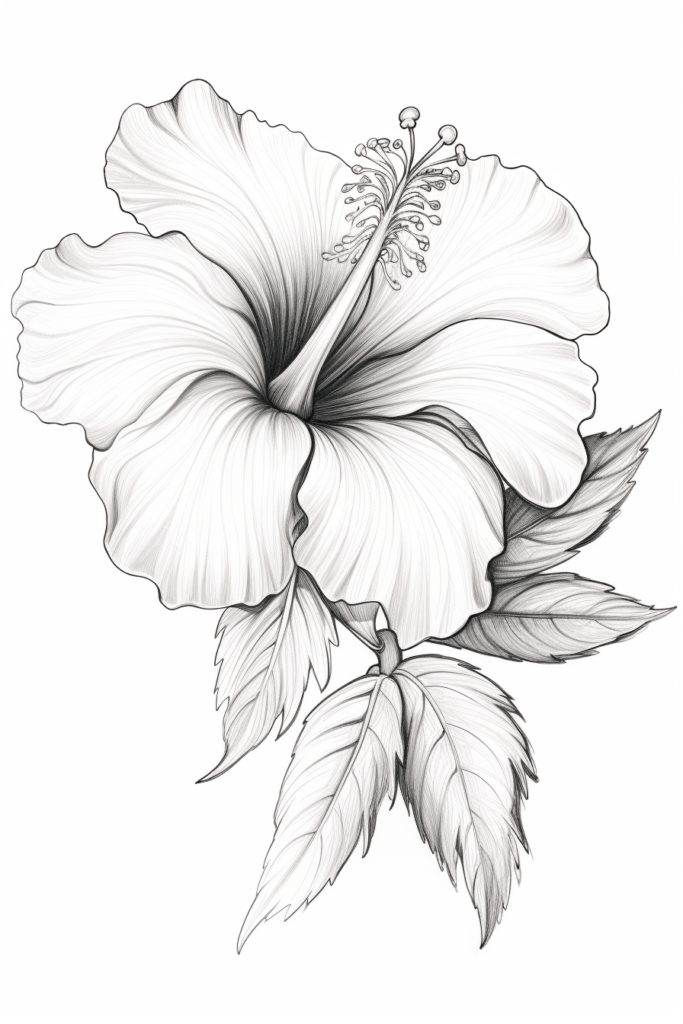 black and white hibiscus flower drawing