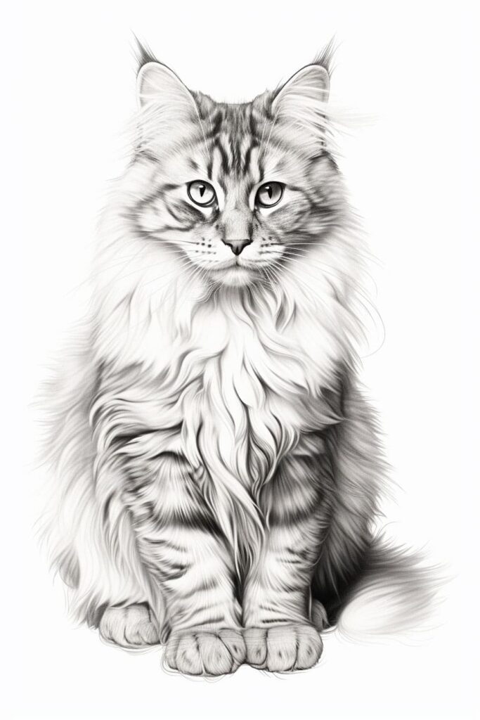 fluffy cat drawing